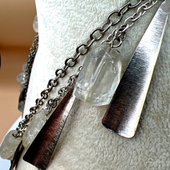 Vintage Boho Metal & Quartz Crystal Pendant Necklace.  B53 - Picture 4 of 12